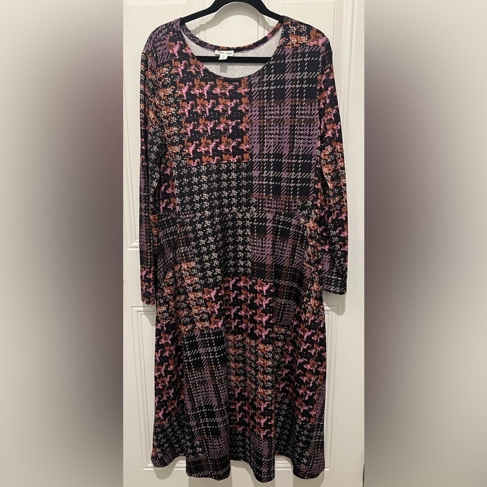 Tribal Jeans Gorgeous Plaid & Herringbone Patchwork Design Dress Size Large 💜🧡 - Picture 2 of 10